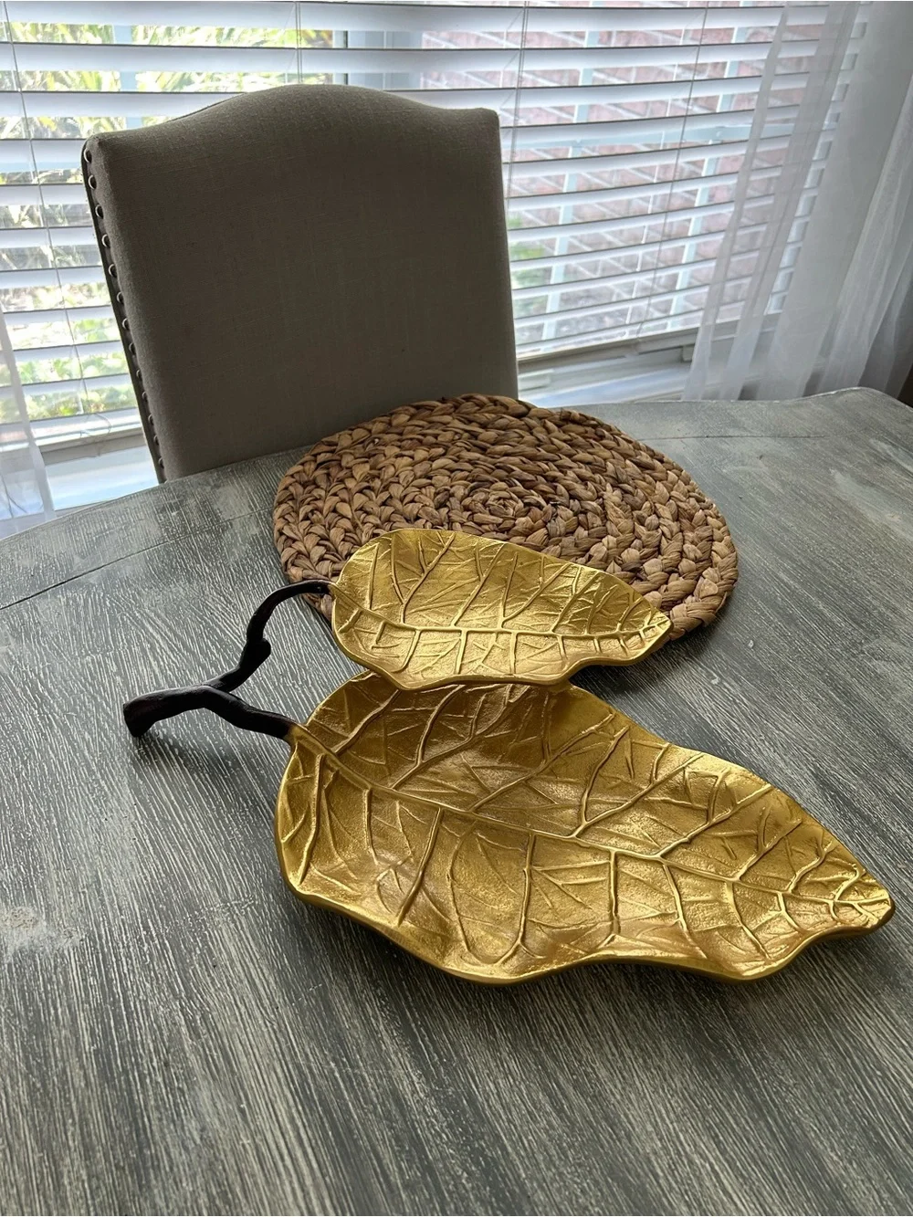 Decorative Gold Leaf Dish 2-Tier Tray
